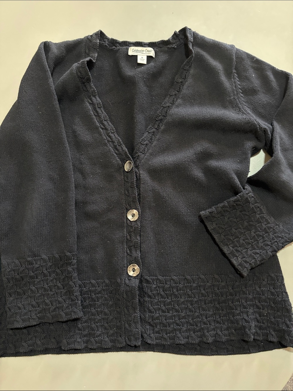 Cold Water Creek Black Button-Front V-Neck Cardigan